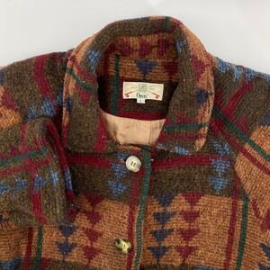 Orvis Womens Large Geometric Pattern Wool Blend Button Front Jacket